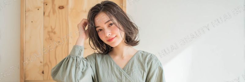 アッシュブラウンのショートボブ - 前髪なし