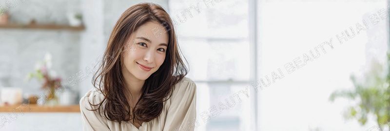 モカブラウンのナチュラルセミロング - 前髪なし