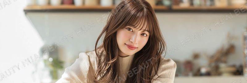 モカブラウンのゆるふわパーマセミロング - ヘッダー