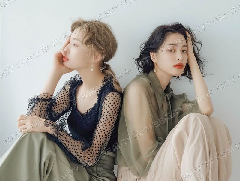 ハイトーンのヘアアレンジセミロング - ナチュラル