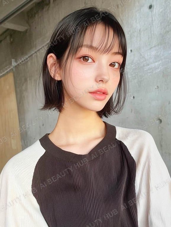 ダークブラウンの切りっぱなしショートボブ - ストレート