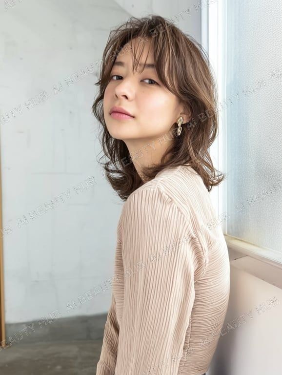 モカブラウンのゆるふわパーマミディアム - 大人カジュアル系