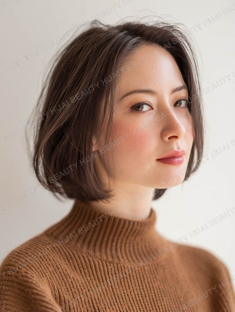ダークブラウンの丸みショートボブ - 大人カジュアル系