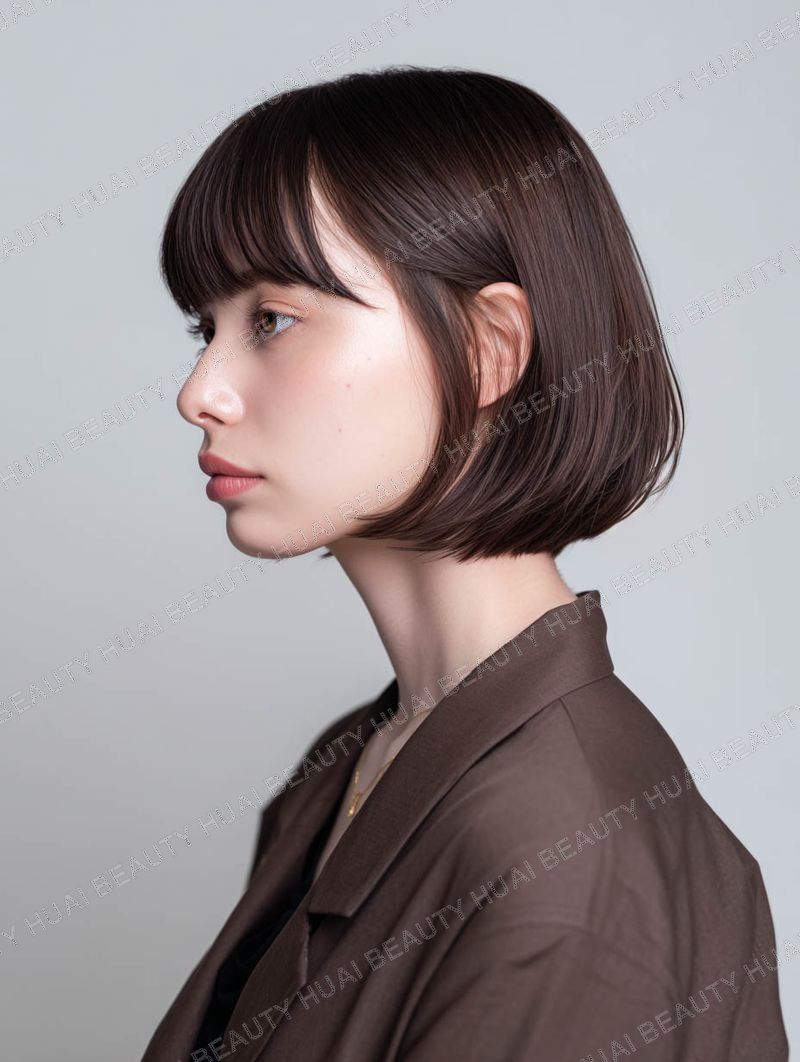 ダークブラウンのストレートボブ - ストレート