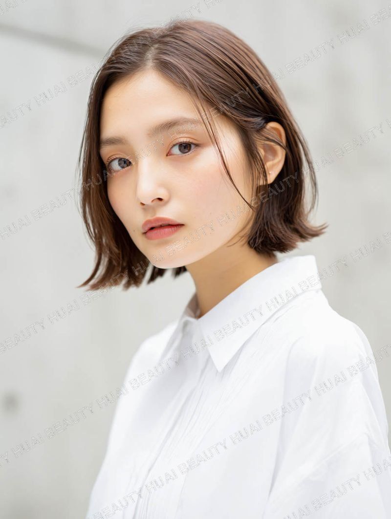 モカブラウンの切りっぱなしボブ - ストレート
